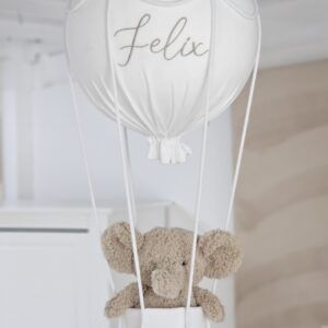 white hot air balloon nursery hanging decoration displayed at The Baby Store Online