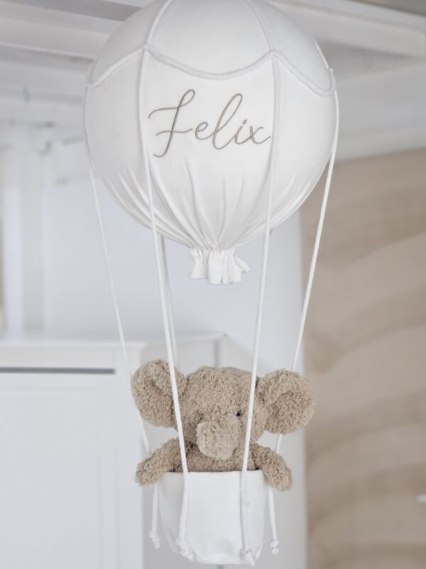 white hot air balloon nursery hanging decoration displayed at The Baby Store Online