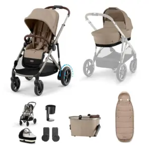 Cybex e-Gazelle S 8 Piece Bundle with Gold Footmuff - Almond Beige
