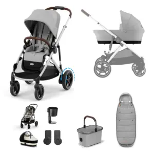 Cybex e-Gazelle S 8 Piece Bundle with Gold Footmuff - Stone Grey
