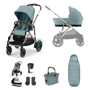 Cybex e-Gazelle S 8 Piece Bundle with Gold Footmuff - Stormy Blue
