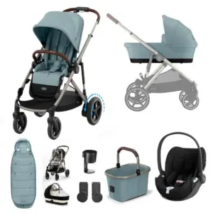 Cybex e-Gazelle S 10 Piece Cloud T Bundle with Gold Footmuff - Stormy Blue