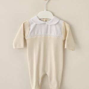 Beige and White Honeycomb Collar Babygrow