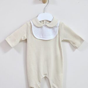 Beige and White Honeycomb Collar Babygrow