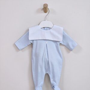 Blue Babygrow with White Square Collar