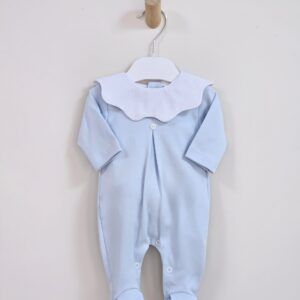 Blue Babygrow with Scalloped White Collar