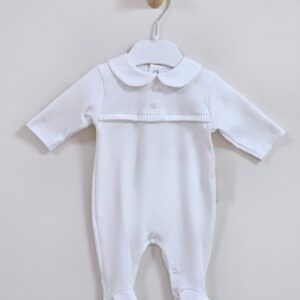 White Babygrow with Peter Pan Collar and Pleated Trim