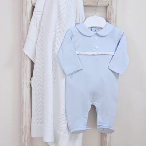 Blue Babygrow with Peter Pan Collar & Pleated Trim
