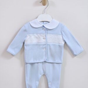 Baby Blue Smocked Two-Piece Set with Peter Pan Collar