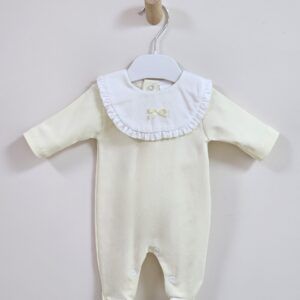 Lemon Cotton Babygrow With White Frill Bib
