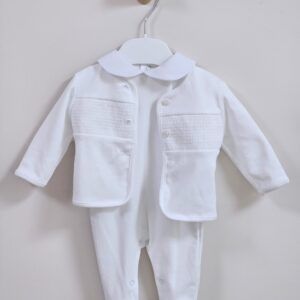 White Smocked Two Piece Set with Peter Pan Collar