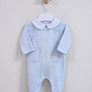 Blue Babygrow with Mock Braces & Pocket Detail