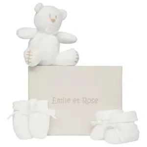 Emile et Rose Kelsey Knitted Mitt, Boottee & Toy Gift Set