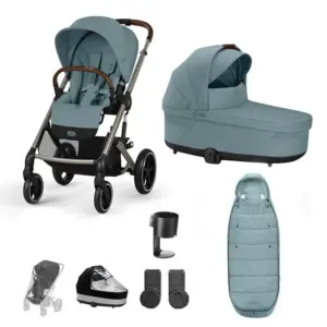 Cybex Balios S Lux 8 Piece Bundle with Gold Footmuff - Stormy Blue