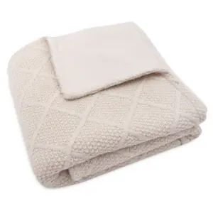 Jollein Blanket Cradle Check Knit Oatmeal/Teddy Fleece - 75x100cm