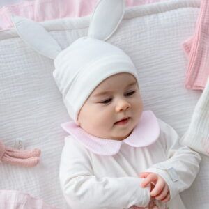 Jamiks Baby Hat with Rabbit Ears - White 0-1 Month