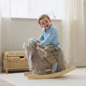 young child riding on the Tutti Bambini Mimi the Woolly Mammoth Rocking Toy