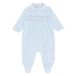 The Blues Baby Eindhoven Sleepsuit displaying the front in blue