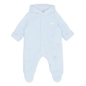 the Blues Baby Blue Pramsuit showing the front detailing.