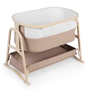 the Ickle Bubba Bubba&Me Luxe Bedside Crib displayed in Biscuit colourway