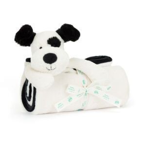 the Jellycat Bashful Black & Cream Puppy Blankie