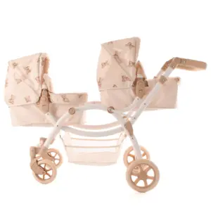 the Roma Teddy Twin Dolls Pram shown in two carrycot configuration