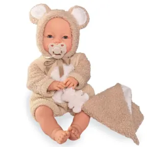 the Roma Teddy Doll  — a charming 37 cm Spanish crying doll that brings nurturing play to life, in seated position