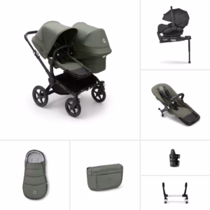 The Bugaboo 5 Duo Ultimate Newborn Bundle showing everything included in the bundle.